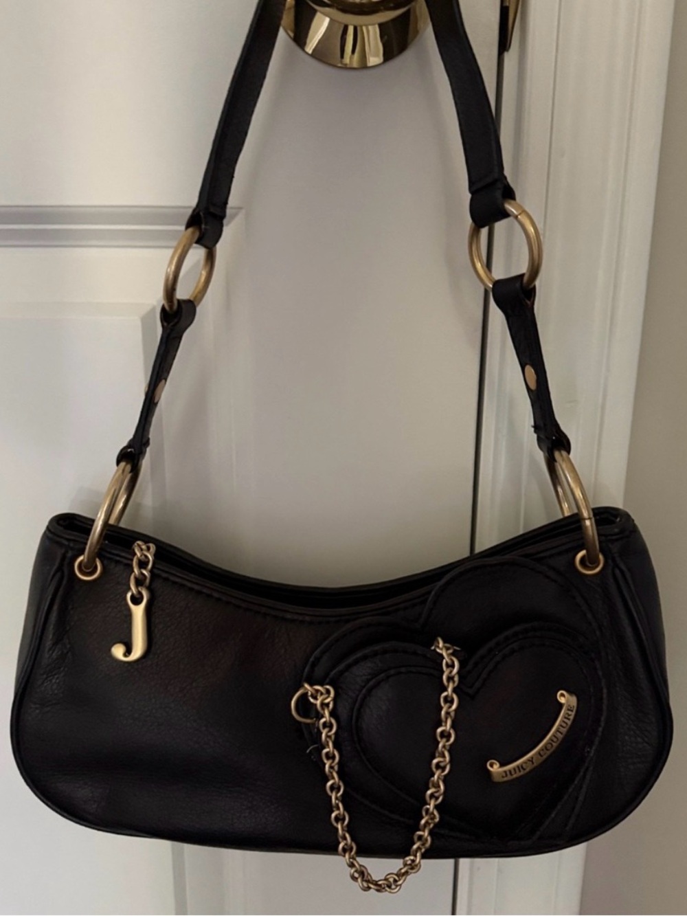 Juicy Couture Black Leather Shoulder Bag Purse Y2K Vintage